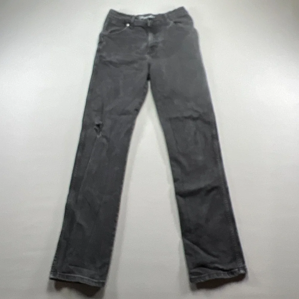 Wrangler Retro Jeans Womens 20 Black Denim Stretch Distressed Slim Straight Leg